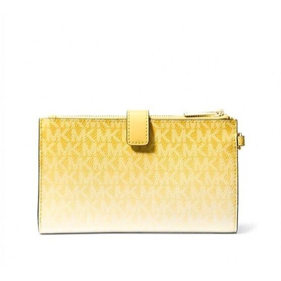 New Michael Kors Jet Set Travel Double Zip Wristlet Wallet Daisy Yellow - Picture 2 of 3